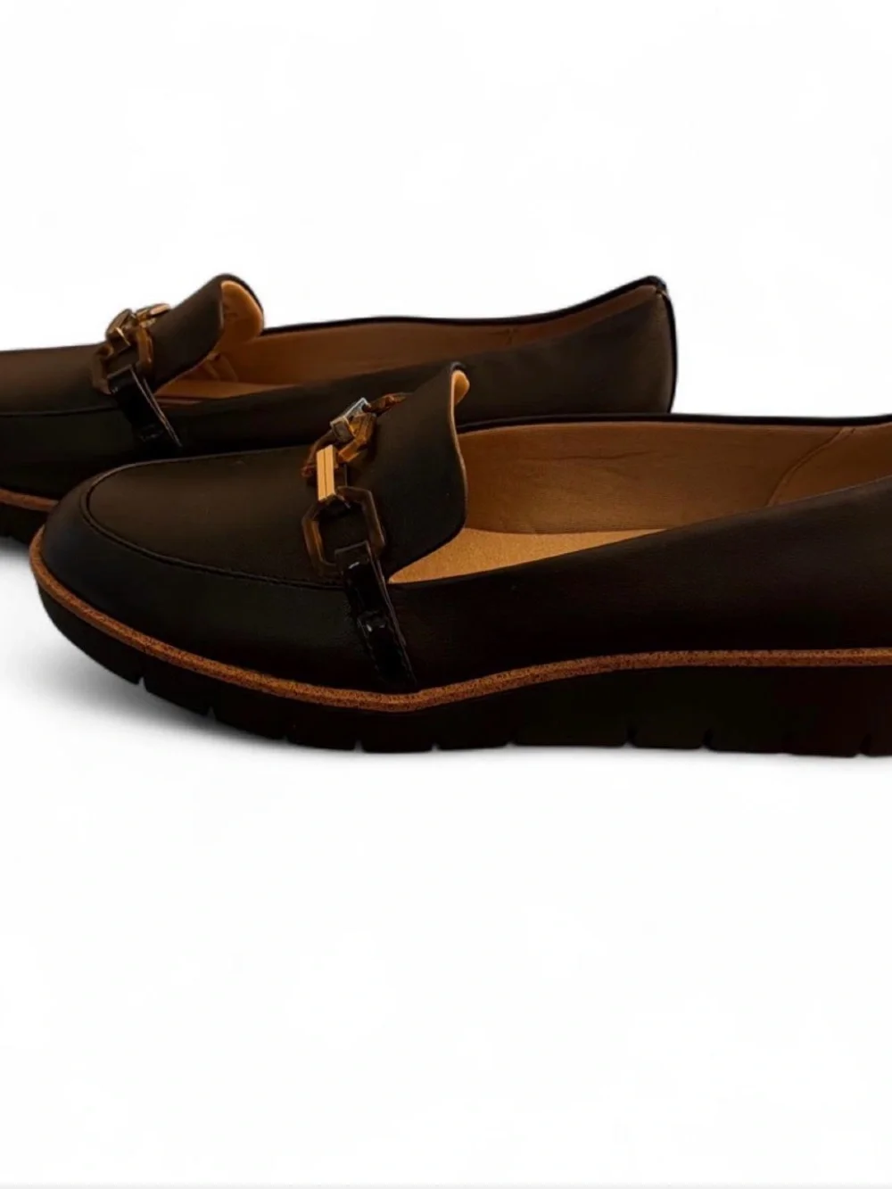 LifeStride size 9.5 black wedge loafers, tortoiseshell accent, new in the box.